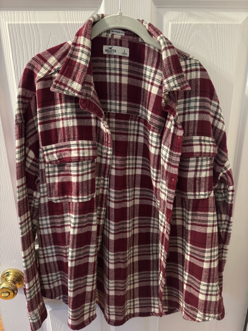 Hollister Maroon and White Plaid Boyfriend Shirt
